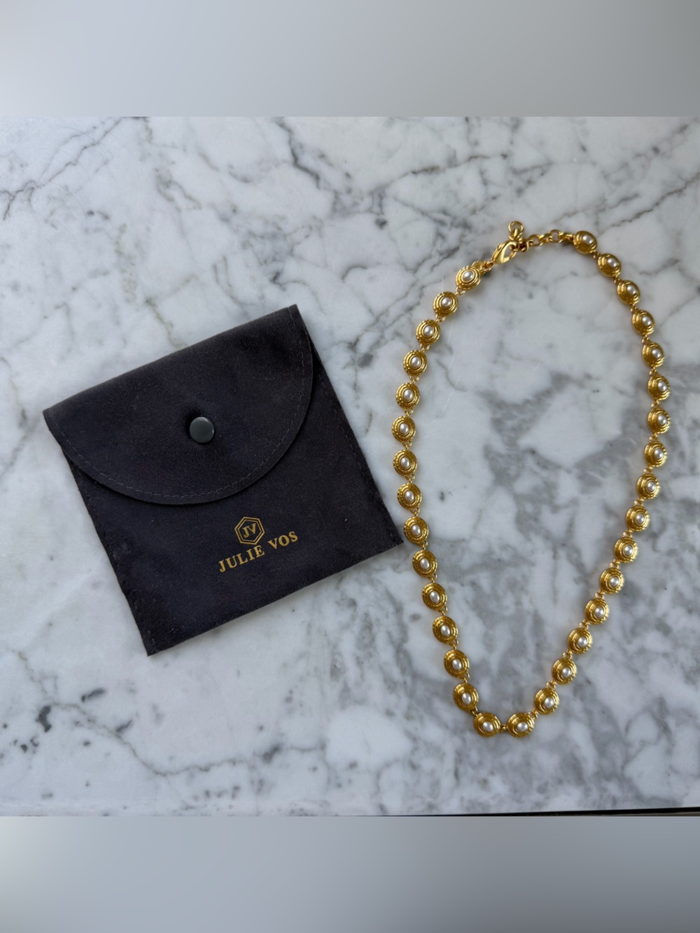 Julie Vos Gold Pearl Statement Necklace 24K Gold Plate
